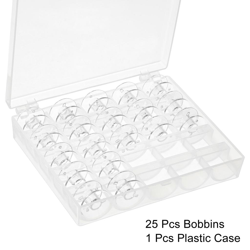 25Pcs Plastic Bobbins Sewing Machine Bobbin Embroidery Bobbins with Case Transparent Sewing Machine Bobbins Spools Clear