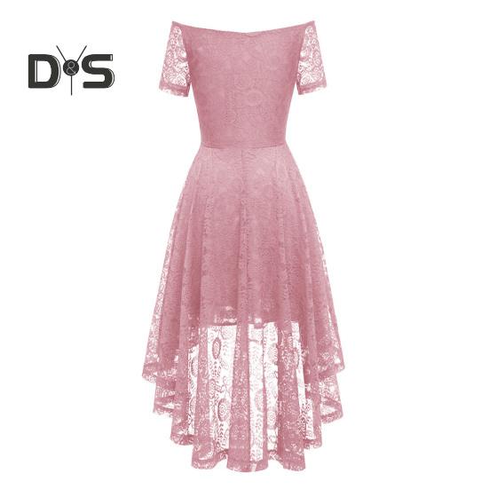 Женское вечернее платье с открытыми плечами, цветочное кружево, нерегулярное платье с высоким низким подолом, V-образным вырезом и коротким рукавом, сплошное цветное свадебное коктейльное вечернее платье