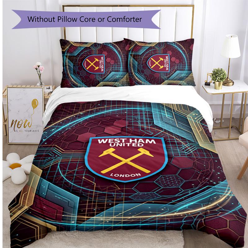 West Ham United Football Printed 3 Pieces Bedding Set, Comfortable Skin Friendly Bedroom Duvet Cover Set