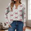 Women's Fashion Casual V-Neck Button-Up Long-Sleeve T-Shirt With Christmas Print Top