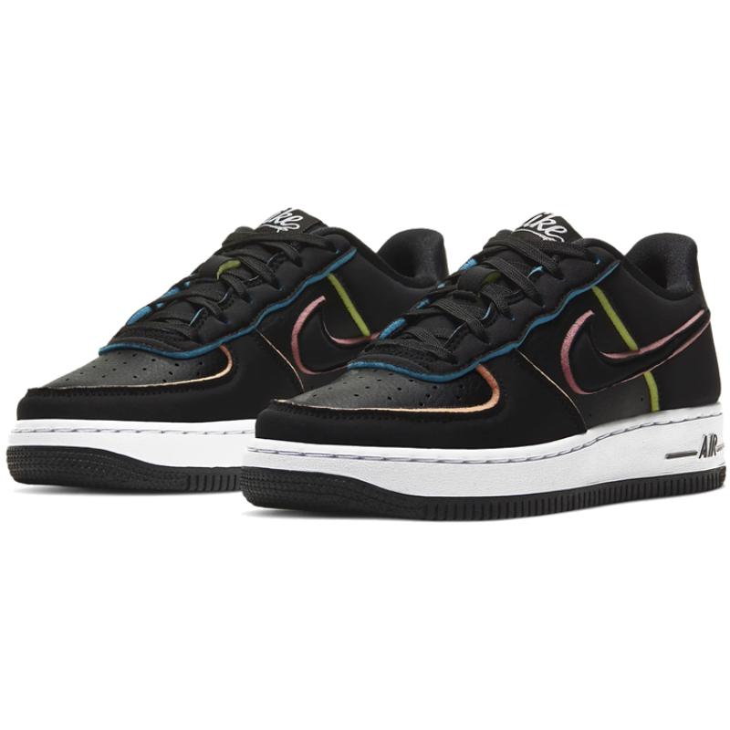 Nike Кроссовки Air Force 1 Low Черно-розовые с неоново-желтым акцентом GS CD7406-001