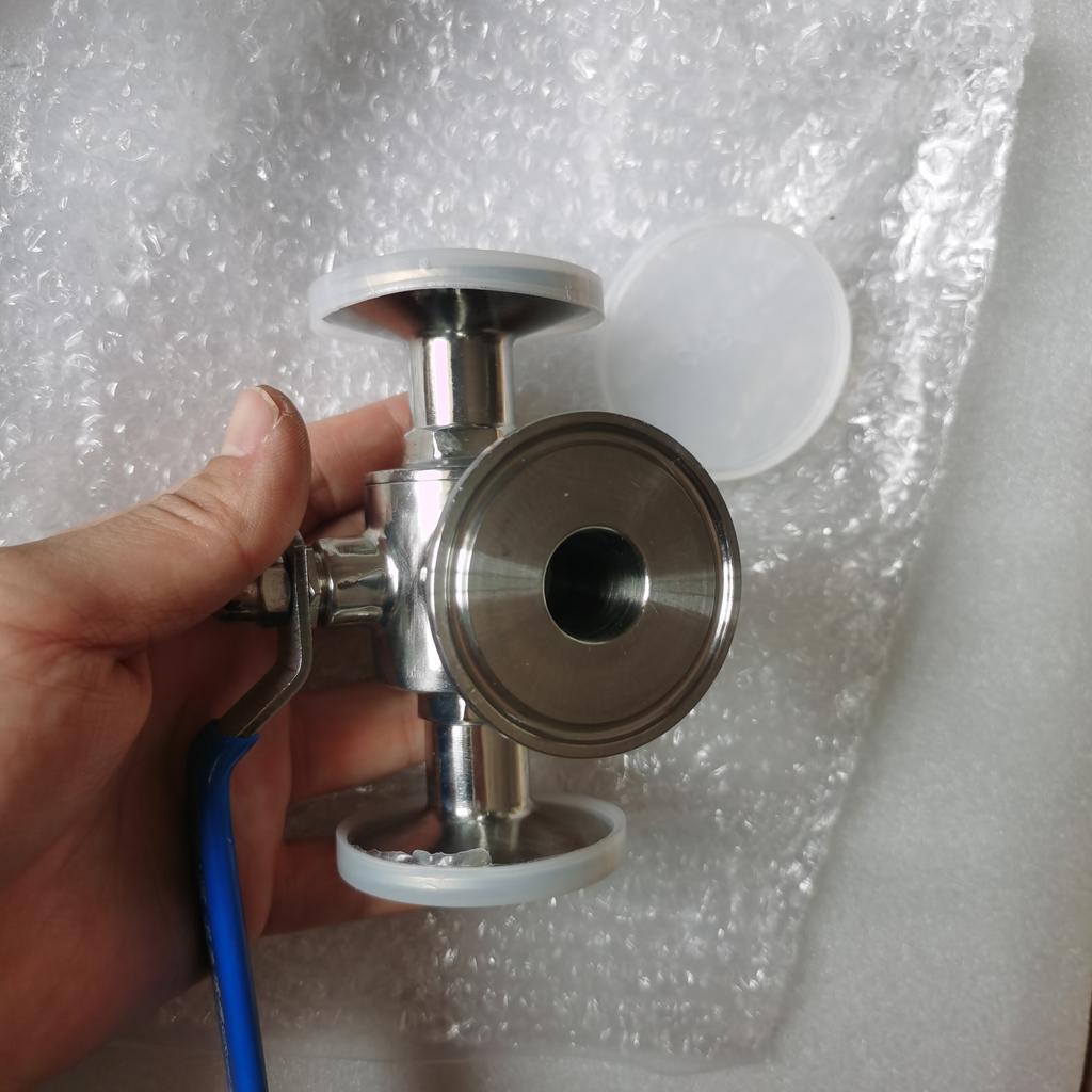 3/4" 19мм Санитарный трехходовой шаровой кран из нержавеющей стали 304 с L-портом 1,5" Тип феррулы Tri Clamp Для домашнего пивоварения Молочный продукт