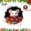 Decorative Wall Murals for Kids 3D Hole Illusion Christmas Mouse Sticker, Peel And Stick Waterproof PVC Cute Animal Art Decal Window Glass,