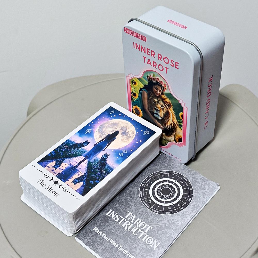 Inner Rose Tarot Deck - 78-Card Divination Set with Instruction Guidebook 11*6.2cm in Decorative Tin Box
