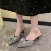 Fashion 2024 Summer New Baotou Half Slippers Women Shoes Fashion Rhinestone Pointed Toe High Heel Sandals Bow Tie Women Mules Slides