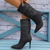 2024 Новые женские парусиновые сапоги до середины икры Осенние модные остроносые дизайнерские туфли на шпильках Botas De Mujer Повседневные модные ботинки без застежек