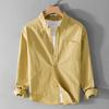 Весна и лето 100% хлопок рубашки с длинным рукавом для мужчин повседневные топы с воротником-лацканом карман однотонные мужские рубашки простой стиль одежды