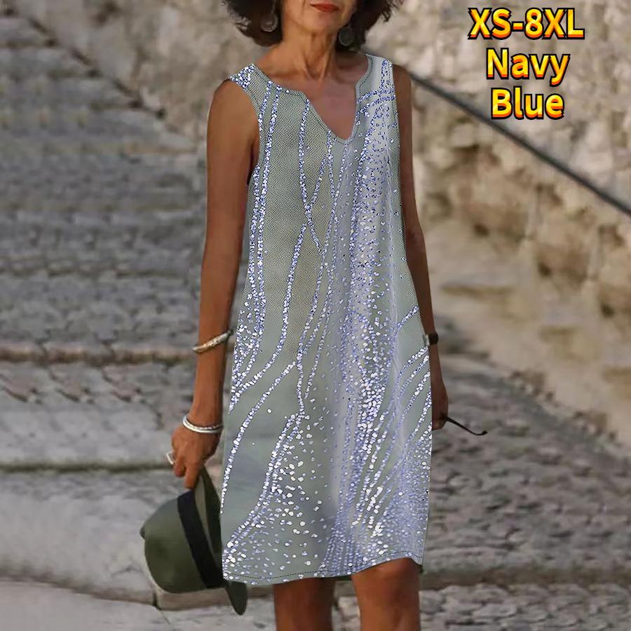 Женское летнее платье с серебряным блестящим принтом и v-образным вырезом, повседневное модное платье без рукавов, повседневные свободные сексуальные платья размера плюс XS-8XL