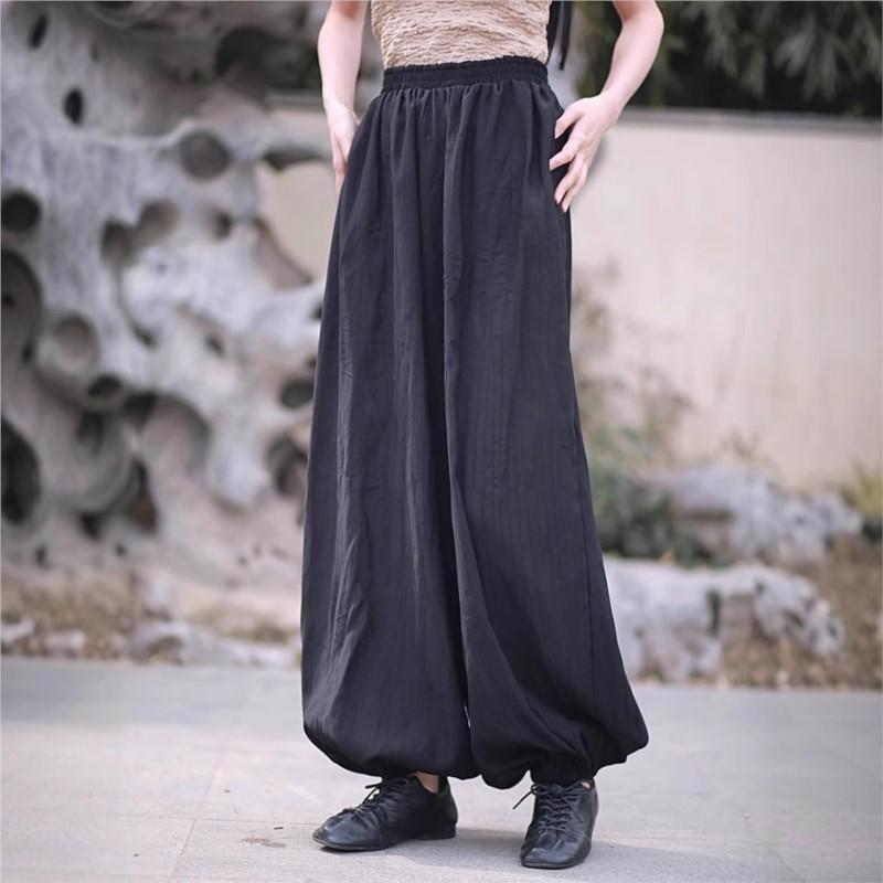 Johnature Women Vintage Bloomers Pants Solid Color Elastic Waist Trousers Summer Loose Casual Female Pants