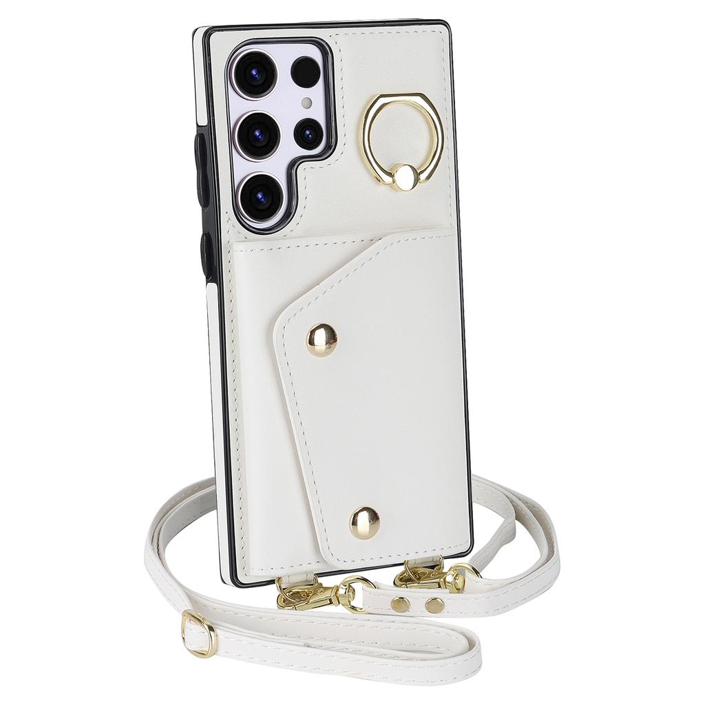 Кожаный чехол-кошелек через плечо с держателем для колец для Samsung Galaxy S23 Ultra S22 Plus S21 FE A14 A54 A53/iphone 14 13 12 11 Pro Max, чехол для шнурка с солью