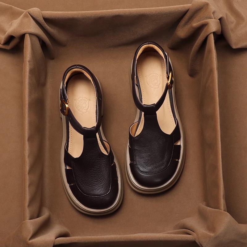 Летние ретро-сандалии с римским носком и полым носком для женщин