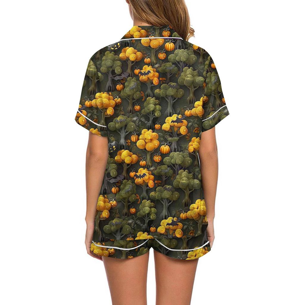 Женский повседневный модный домашний костюм с принтом на Хэллоуин, с коротким рукавом