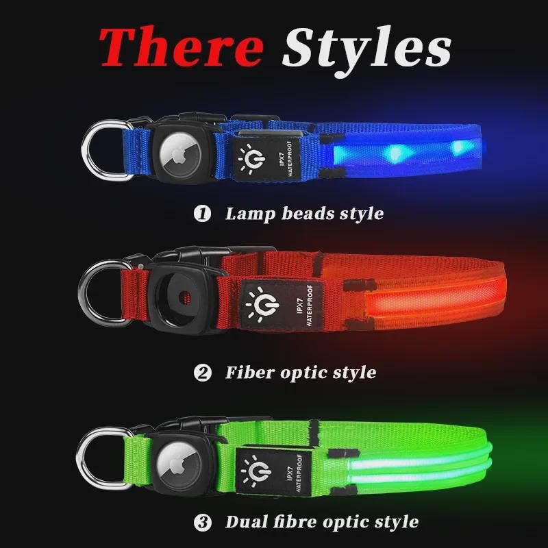 Водонепроницаемый светодиодный ошейник для домашних животных: Трекер AirTag и защитный чехол с подсветкой и возможностью зарядки через USB