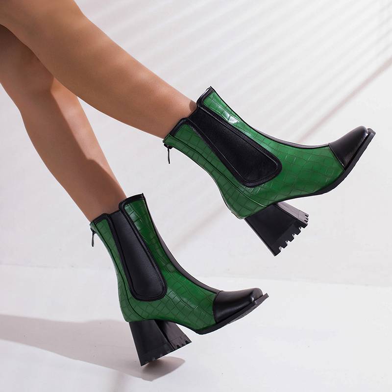 Krazing Pot Полиуретановые осенне-зимние туфли 47 размера 48 Ботинки Челси с каменными узорами и квадратным носком Ботильоны без застежек Keep Warm