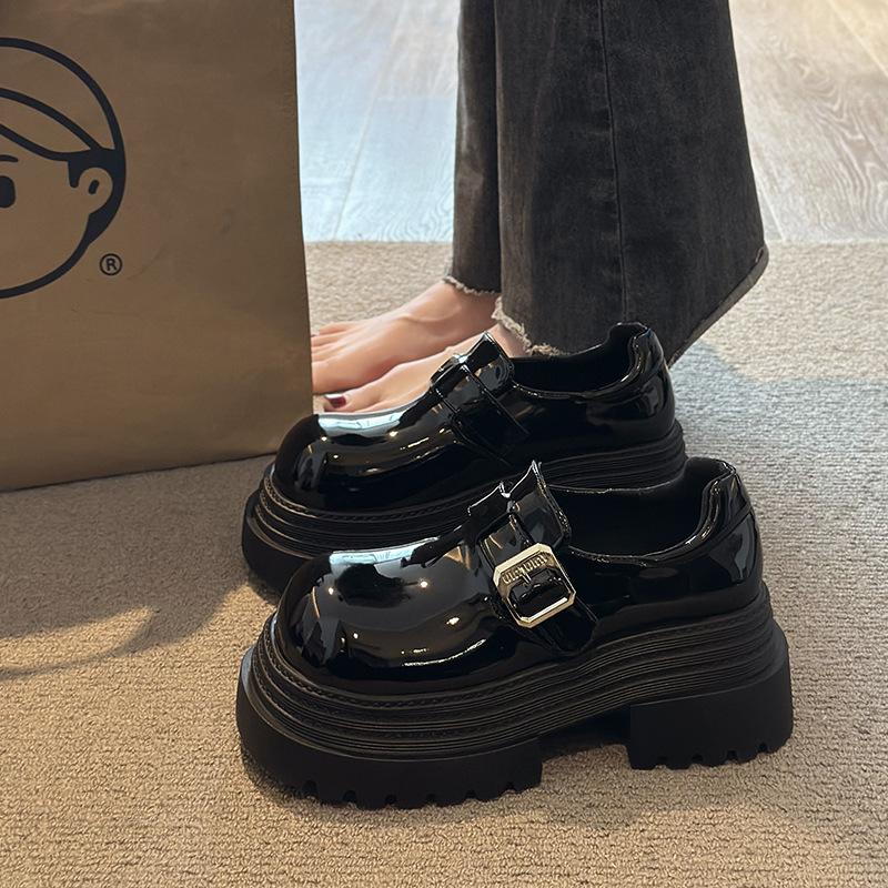 Leather Platform Small Leather Shoes Women's 2025 New Spring British Style Thick Heel Height Increase Big Head Mary Jane Love Single Shoes