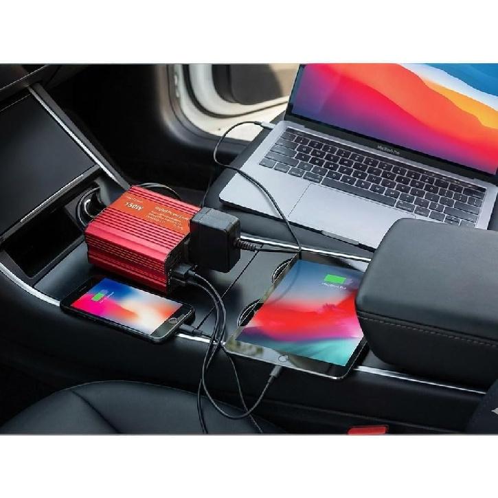 HearGrow 150W Car Power Inverter, 12V DC to 110V AC Converter Outlet with Silent Cooling Fan, 3.1A Dual USB Ports Car Charger for Laptop, Tablet,