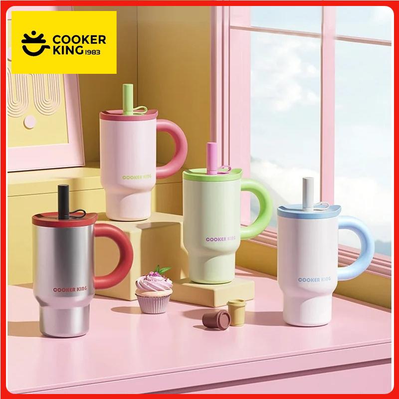 COOKER KING Large Capacity Thermal Tumbler Coffee Cup with Handle 810ml Thermos cup 316 Stainless Steel Straw Insulated Ice Cup