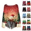 Women's Fashion Round Neck Long Sleeve Christmas Print Casual Pullover Sweater Top