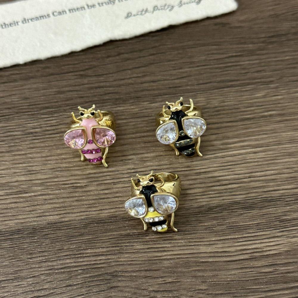 Y2K Style Vintage Bee Ring Enamel Design Colorful Bee Ring Rhinestone Bee Ring Punk Style