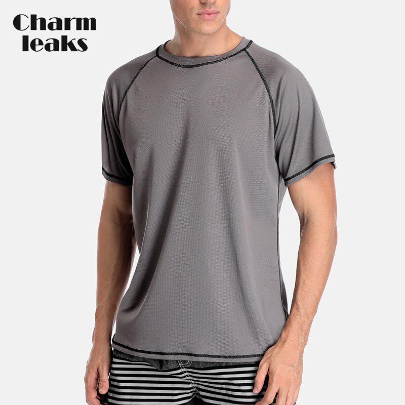 Charmleaks Мужские Рашгарды сухого кроя с короткими рукавами Свободная рубашка для бега Футболка для бега Пеший туризм Рашгард Топ UPF 50+ Дышащая пляжная одежда