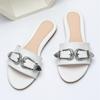 Fashion Metal Belt Buckle Decoration Women's Slippers Summer Lightweight Non-slip Slide Sandals Comfortable Peep Toe Beach Flat Sandals