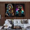Abstract Pop Art Monkey Earphones Dj Music Wall Poster Prints Neon Light Effects Canvas Painting Rock Animal Home Bar Room Decor