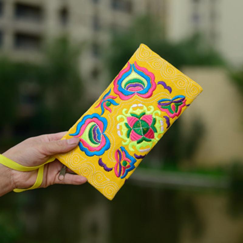 Женский кошелек для монет, этнический, вышитый вручную, клатч, сумка на молнии, длинный кошелек, сумка для мобильного телефона, сумка-тоут MIT