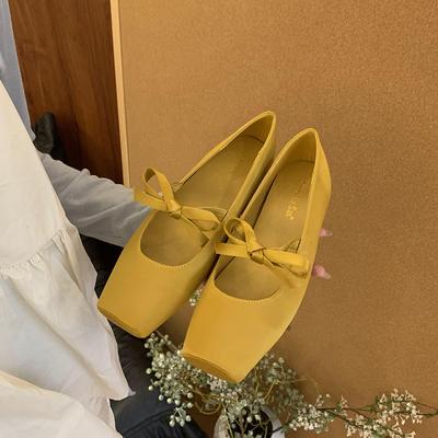 Внутреннее увеличение высоты Французский квадратный носок серебристые Мэри Джейн одинарные туфли женская обувь 2025 новая весна и лето балетки с бантом