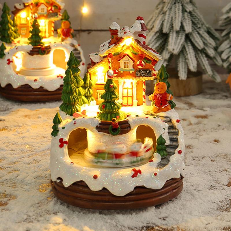 Christmas Village Houses,Light Up Christmas Houses With Spinning Train & 8 Music,Resin House With Warm Light