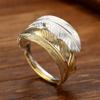 Fashion Unique Design Feather Opening Adjustable Metal Ring Men And Women Retro Trend Couple Jewelry Gift