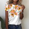 Новая женская футболка с красивым цветком, летний топ с круглым вырезом и короткими рукавами, розовый модный повседневный женский уличный топ
