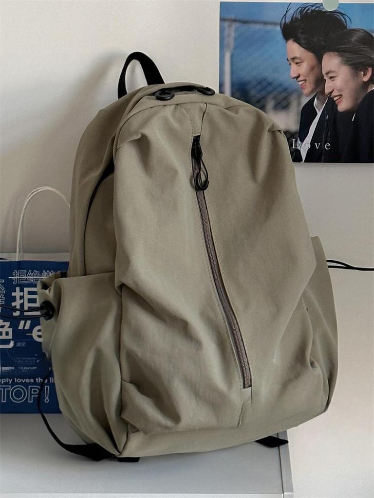 Korean Simple Solid Color Zipper Computer Backpack University High School Schoolbag Campus Commuting