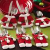 Cutlery Pockets - Santa - Christmas Decoration - 6 Pieces - Polyester - Red