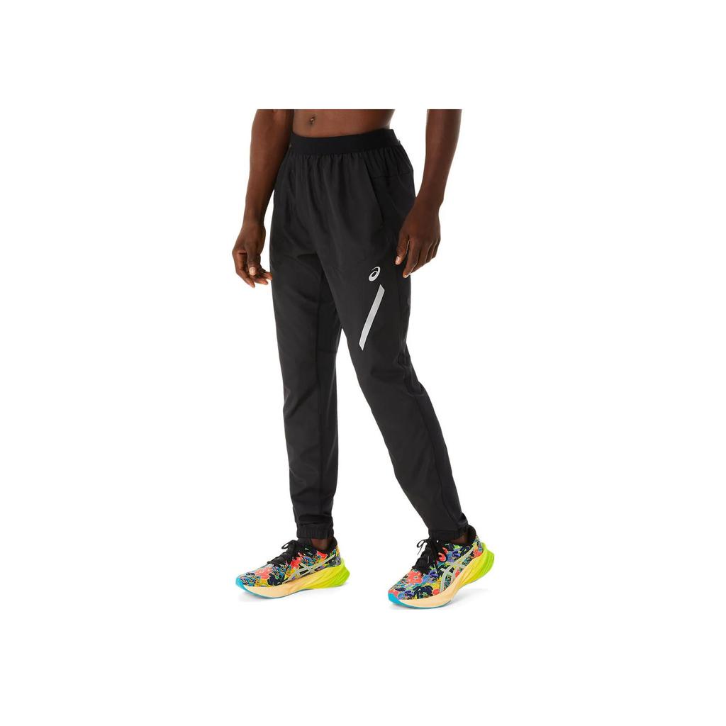 Asics Однотонные брюки с принтом, средней посадки, длинные, повседневные, мужские, низ, черный 2011C754-001