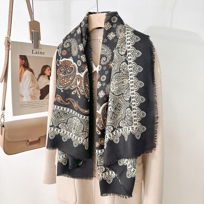 Mother's Day Design Sense Fashion Gift Personalized Cashew Flower Print Outer Shawl Retro Elegant Temperament Scarf