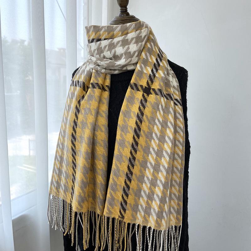 New Houndstooth Scarf for Women In Winter Versatile Korean Style Imitation Cashmere Autumn and Winter Warm Thickened Scarf Shawl Trendy