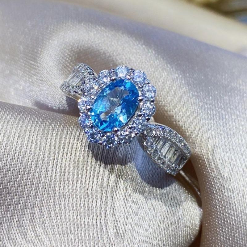 BELLA BOX Онлайн-трансляция знаменитостей в прямом эфире нового продукта, моделирование небесно-голубого топаза, полное бриллиантовое простое открывающееся кольцо с темпераментом, женское кольцо