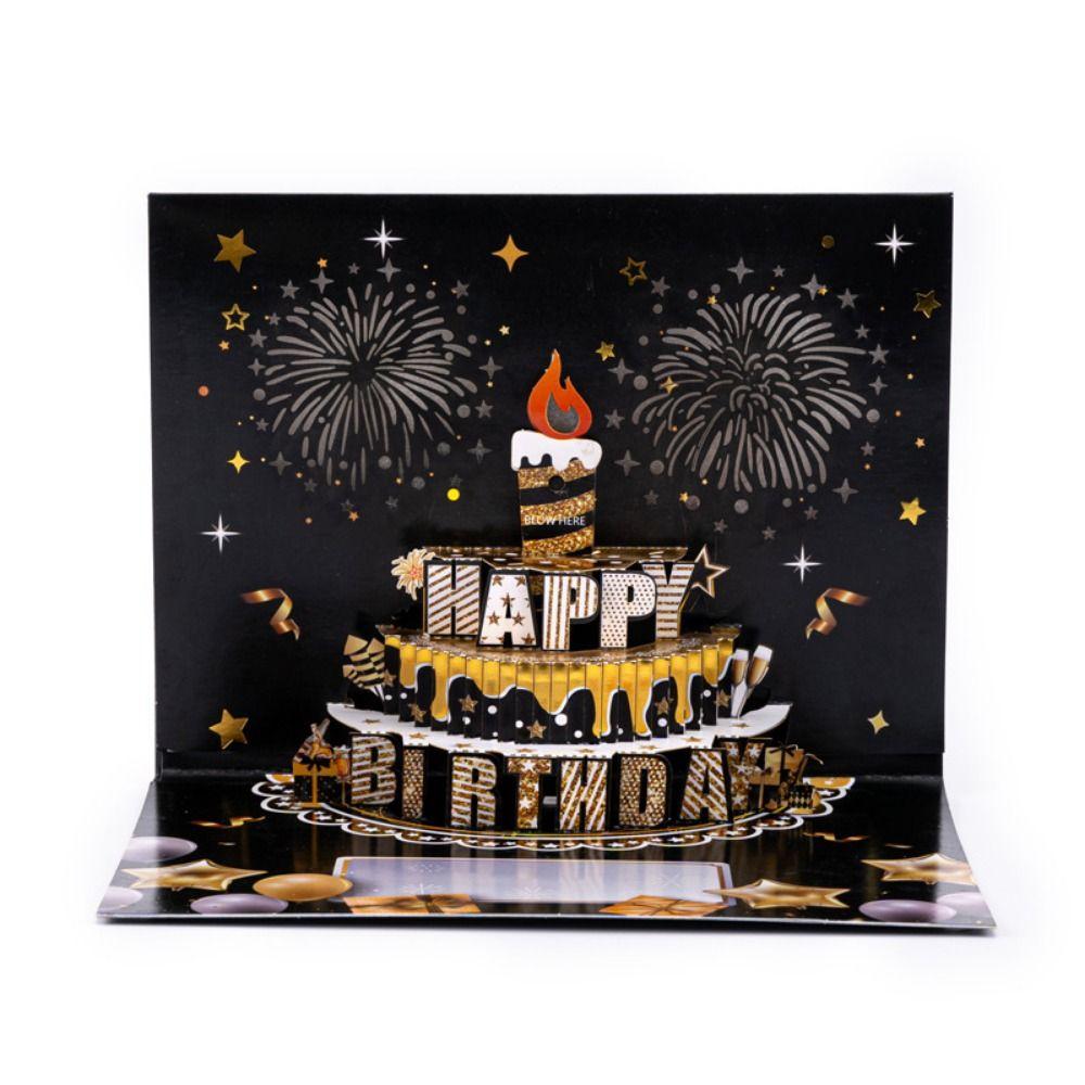 Multicolor Happy Birthday Cards Cartoon with Envelope 3D Paper Carving Greeting Card Craft Music Lighting Blessing Cards Gift