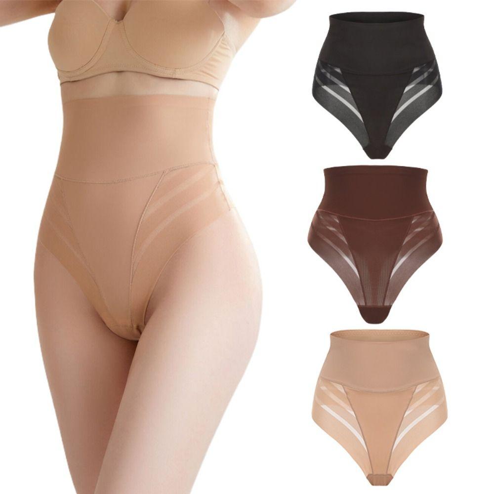 Трусики-стринги с высокой талией и вырезами из сетки, формирующее белье для контроля живота, тонкое бесшовное нижнее белье, послеродовое