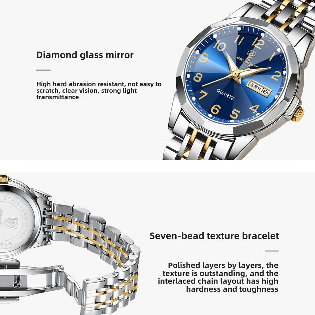 Элегантные Модные Женские Часы Роскошный Бренд Оригинальные Кварцевые Часы для Леди Водонепроницаемые из Нержавеющей Стали Светящиеся Дата