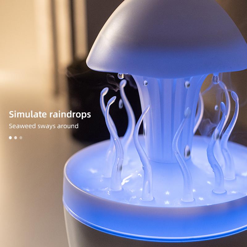 Rotating Raindrop Jellyfish Humidifier V71A With Essential Oil Diffuser Colorful Lights Remote Control/300mL Tank