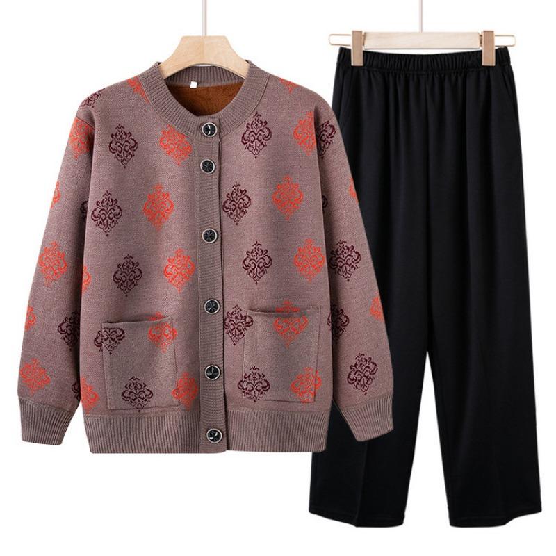 Бабушкин осенне-зимний плюшевый свитер-кардиган для женщин среднего и пожилого возраста, новый вязаный свитер-жакет для мамы, утолщенный топ