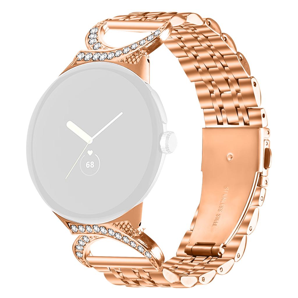 Watch Strap for Google Pixel Watch 3 41mm/Watch 2/Watch Seven Bead Stainless Steel Band with Rhinestone Ox Horn Style Connector