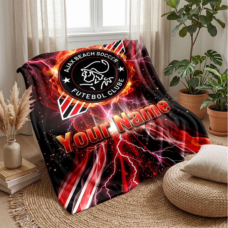Ajax Amsterdam Custom Name Text Flannel Blanket Soccer Logo Personalized Fleece Throw Blanket Special Gift For Sofa Bedroom Home