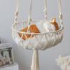 Pet Cat Hammock Hand Woven Cat Swing Tapestry Bead Rope for Cat Perch Wall Hanging Basket Sleeping Mat Home Decor