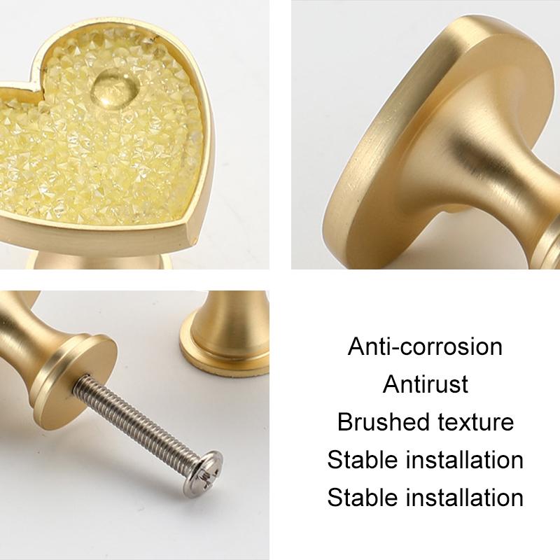 2 шт. Ручка для ящика Оригинальность Без пробивки Мультяшная С бриллиантом Современная ручка-кнопка для ящика Тяга Форма сердца Металлическое основание