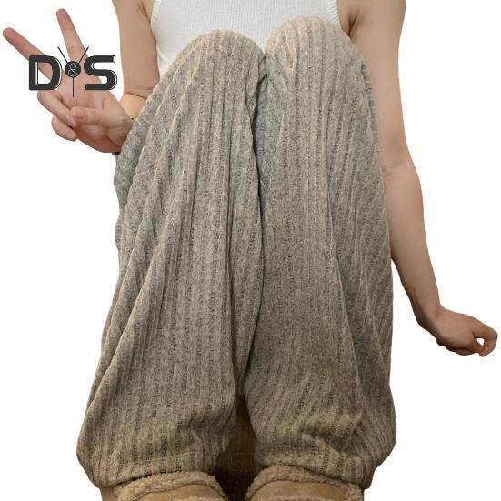 Зимние пижамные штаны из плотного плюша с эластичной талией, свободные, сохраняющие тепло, с широкими штанинами, женские брюки для домашней одежды, однотонные брюки для отдыха