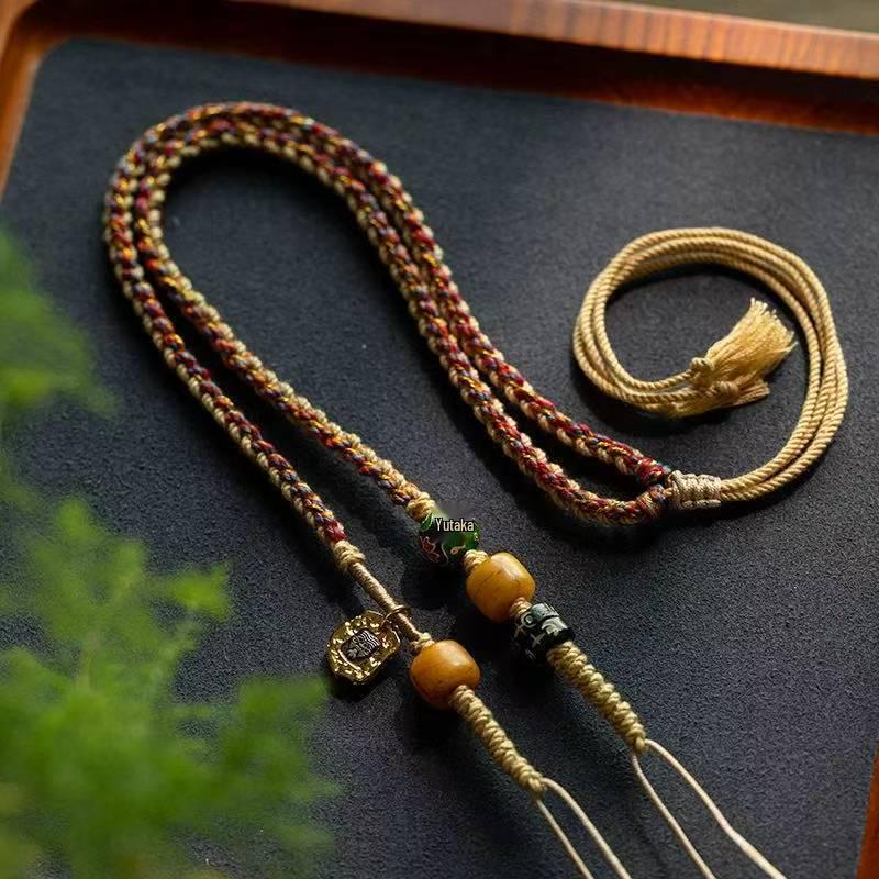 Тибетский крест Дзи Тханка Золотая подвеска Ожерелье Веревка