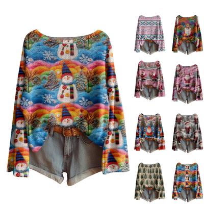 Женская мода с длинным рукавом, рождественский принт «Снеговик-снежинка», куртка, кардиган