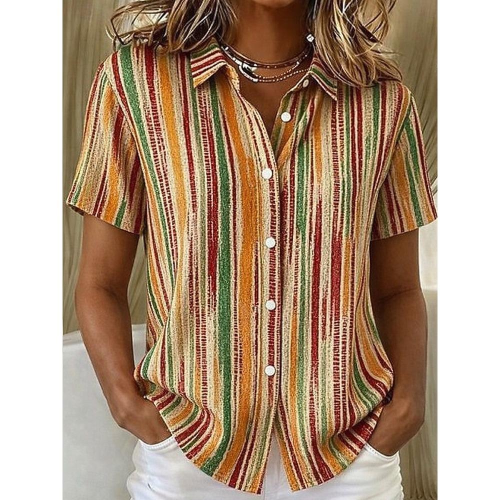 Women's Shirt Short Sleeve Graphic Geometric Striped Vintage Tropical Stylish Shirt Collar Regular Tops